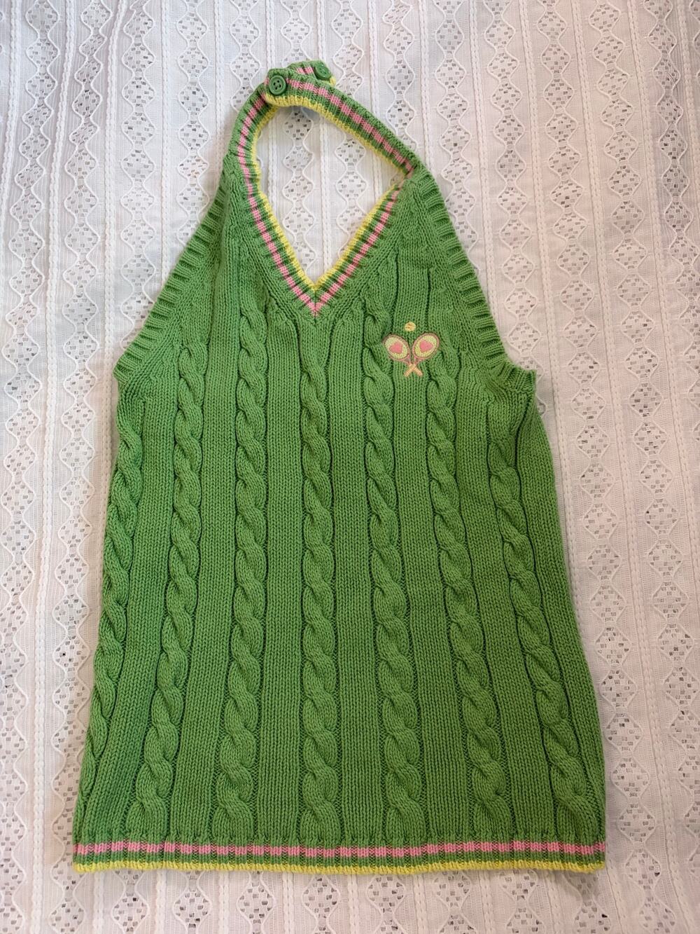 Gymboree Girls Cable Knit Halter Sweater Top Green Tennis Size 7‎ Cotton